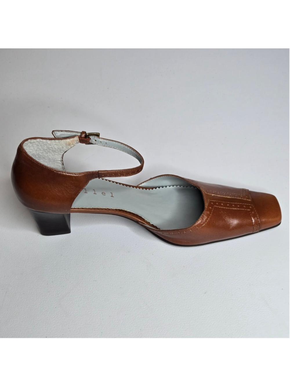 Parallel Vintage Brown Leather Square Toe Ankle Strap Pumps Heels Shoes Size 9